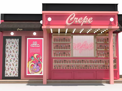 Pink Crepe Specialty Store With Display Shelves And Decorative Lights 3d model