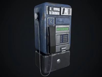 Vintage Blue Public Telephone as Daily Electrical Appliance with Keypad Display Screen and Cable 3d model