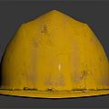 Worn Yellow Safety Helmet Placed On Black Background With Reflection 3d model