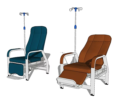 Ergonomic Medical Infusion Chairs with Blue and Brown Upholstery for Patient Comfort 3d model