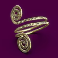 Elegant Golden Spiral Twisted Ring With Textured Bands On Purple Background