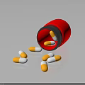 Red Pill Bottle Spilled Orange And White Capsules On Dark Surface 3d model