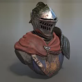 Game Movie Character With Silver Helmet Red Cape And Metal Shoulder Armor