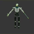 Futuristic Teal And White Game Movie Robot Character Holding Staff With Mechanical Design