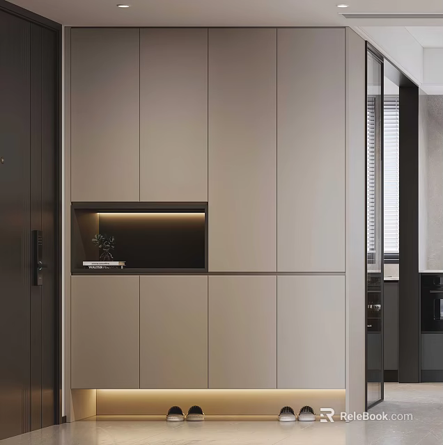 Modern Built in Shoe Cabinet With Sleek LED Lighting And Minimalist Storage Design 3d model 