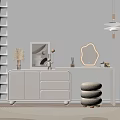 Elegant White Dressing Table With LED Mirror Plush Stool And Decorative Items