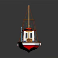Vibrant Model Boat Featuring Red Roof White Hull Blue Cabin Foldable Canopy And Deck