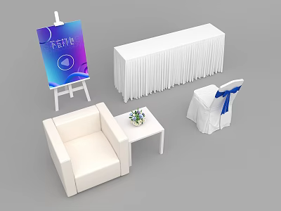 White Single Sofa With Side Table Small Plant And Festive Event Decor 3d model
