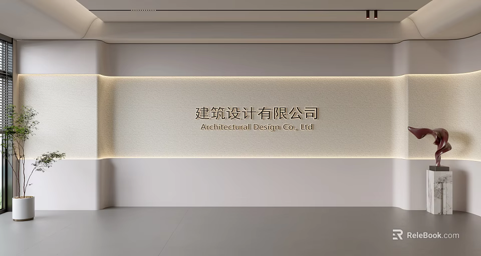 Minimalist Architectural Design Company Background Wall With Sleek Surface Lighting Effects 3d model 