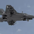 Modern Gray Fighter Jet in Flight Front View with Mounted Weapons and Cloudy Sky 3d model