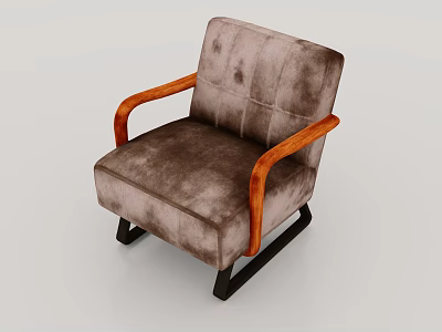 Brown Velvet Single Sofa With Curved Wooden Armrests And Black Legs Modern Design 3d model