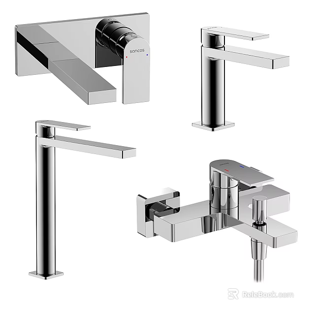 Modern Chrome Bathroom Faucet Set With Single Handle And Wall Mount Design Options 3d model