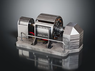 Metallic Industrial Equipment With Motor Base Heat Sink And Mechanical Structure 3d model