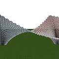 Modern Wavy Pergola with Honeycomb Lattice in Pink and White on Green Lawn