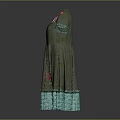 Elegant Gray Dress with Turquoise Cuffs Hem and Floral Patterns