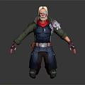 3D Model Character With White Hair Red Scarf Green Coat Blue Pants And Metal Arm Guards