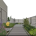 Modern Garden Landscape With White Pavilion Yellow Spherical Lights Stone Path Green Plants And Lawn