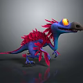 Blue Mythical Creature Character With Red Feathers Large Yellow Eyes And Black Snout