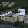 Modern Office Building Exterior With Large Glass Windows Main Entrance Stone Steps And Green Landscaping