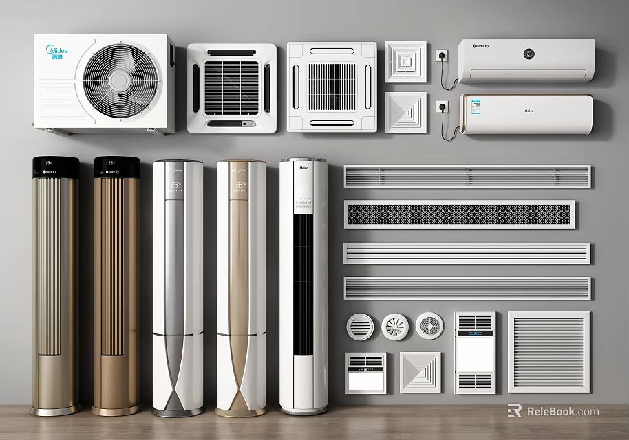 Various Types of Air Conditioners and Fans with Modern Designs for Home Spaces 3d model 