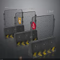 Construction Site Safety Barriers With Metal Mesh Fences And Yellow Warning Stripes