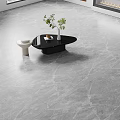 Gray Marble Pattern Floor Tiles In Modern Living Room With Coffee Table And Green Plant