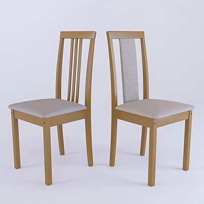 Wooden Frame Dining Chairs With Light Gray Fabric Seat And Vertical Backrest Slats 3d model