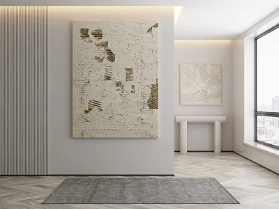 Modern Interior Space With Large Abstract Painting Gray Rug And Window View 3d model