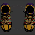 Yellow High-top Shoes With Colorful Laces Geometric Patterns And Red Logo