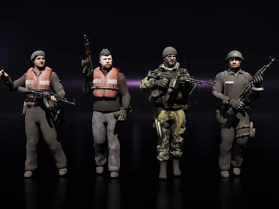 Game Movie Characters In Military Outfits Holding Weapons And Tactical Gear 3d model