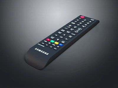Samsung Electronic Remote Control With Black Design And Red Green Yellow Blue Buttons 3d model