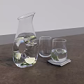 Transparent Glass Pitcher With Lime Slices And Water Alongside Glasses On Dark Table Surface