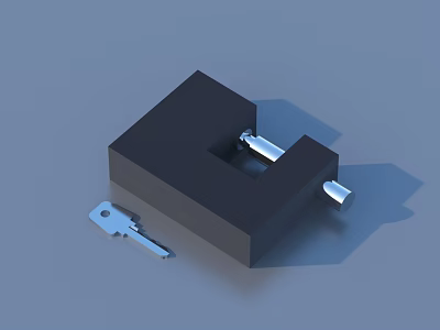Black Lock With Silver Key And Latch On Gray Background 3d model