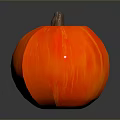 Fresh Striped Orange And Red Pumpkin With Brown Stem On Black Reflective Surface