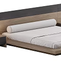 Modern Double Bed With Wooden Frame White Mattress And Simple Headboard Design