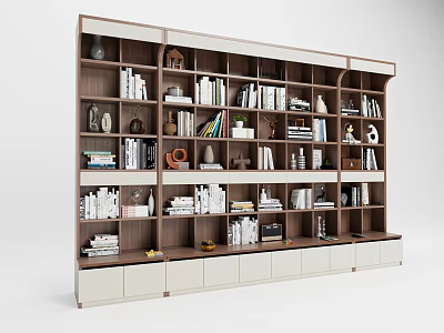 Modern Bookshelf Interior With Multiple Compartments Books Decorative Items And Storage Cabinets 3d model