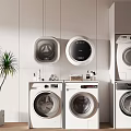 Modern Laundry Room Interior With Wall Mounted And Front Loading Washing Machines 3d model