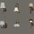 Vintage Style Wall Lamps With Various Designs Fabric Shades And Metal Brackets