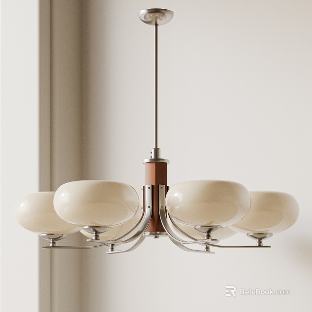 Modern Pendant Light With Multiple White Ceramic Shades And Metal Suspension Frame 3d model 