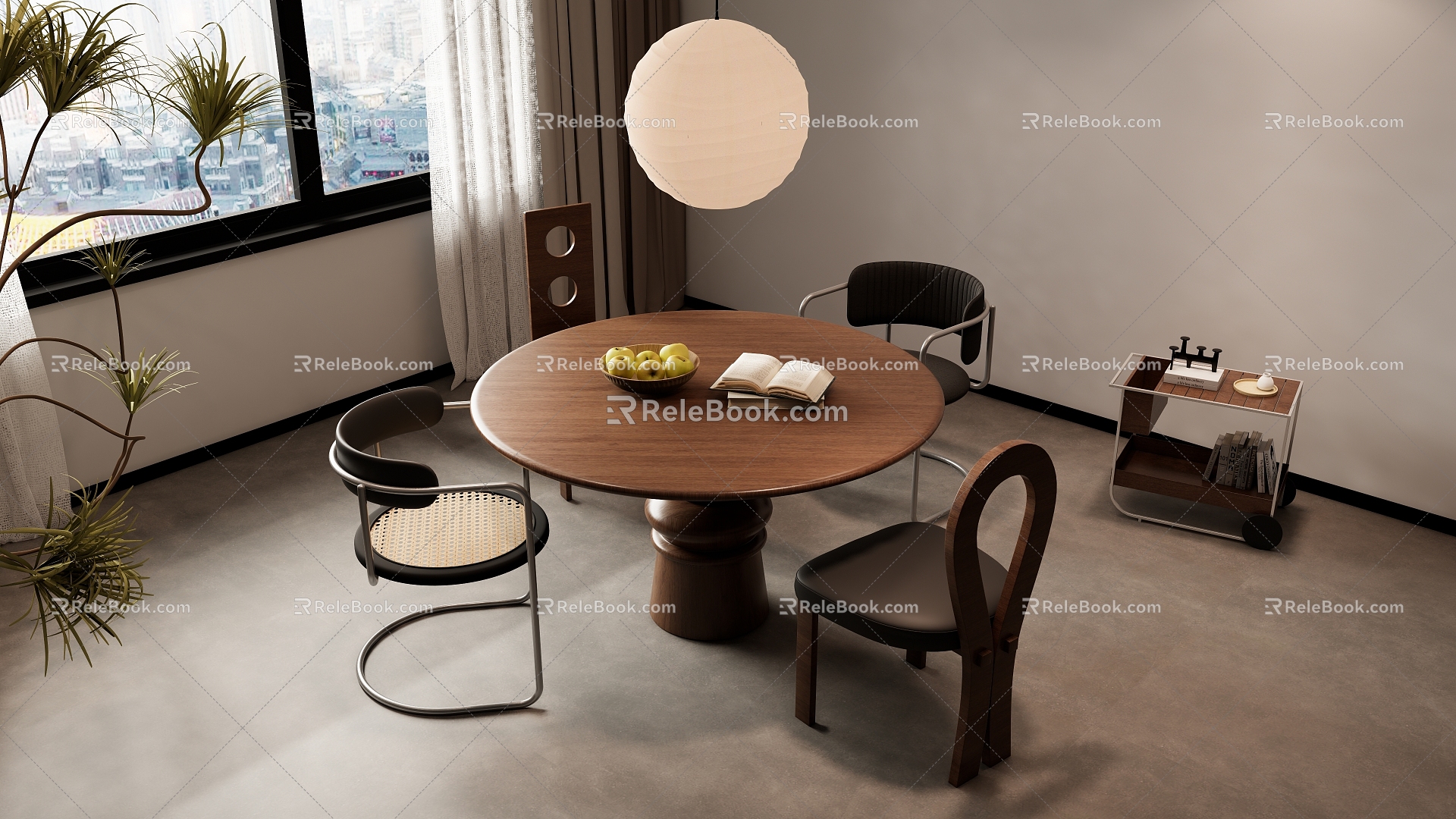 Middle-style dining table and chair combination movable side table model