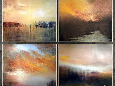 Four Abstract Landscape Artworks Framed In Modern Wall Decor For Home Interior 3d model