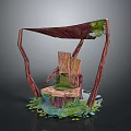 Natural Style Wooden Chair With Branch Like Frames And Moss Decorated Seat