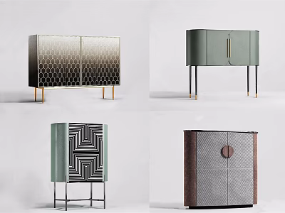 Modern Decorative Cabinets With Geometric Patterns And Metal Legs Design 3d model
