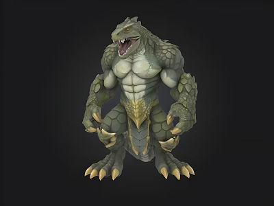 Mythical Green Scaled Creature With Muscular Body Sharp Claws And Fierce Teeth 3d model