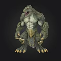 Mythical Green Scaled Creature With Muscular Body Sharp Claws And Fierce Teeth