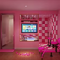 Romantic Pink Hotel Room With Canopy Bed Rose Petals And Pink Chair