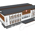 Medical Building Exterior With Red Cross Symbol And Traditional Modern Architectural Design