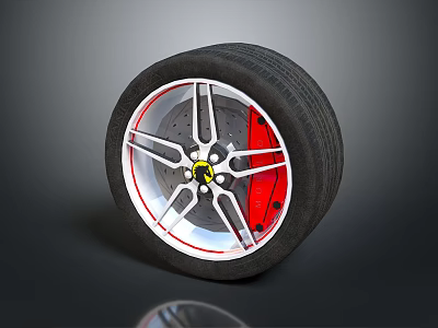 High Performance Automotive Tire With Silver Alloy Wheel Rim And Red Brake Calipers 3d model