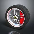 High Performance Automotive Tire With Silver Alloy Wheel Rim And Red Brake Calipers