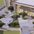 Modern Garden Landscape Design With Marble Wall Lighting And Trees At Entrance Plaza